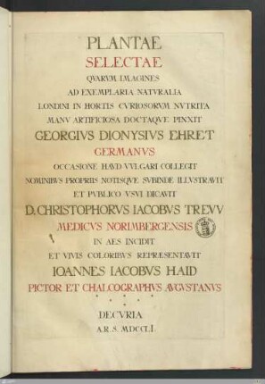 1: Plantae Selectae : Decuria I