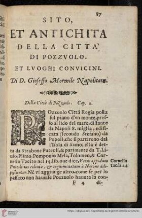 Sito, et Antichita della Citta di Pozzvolo. Et Luoghi convinci