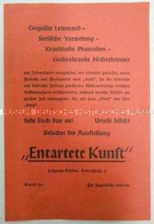Werbeblatt für den Besuch der NS-Propagandaausstellung "Entartete Kunst"