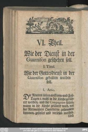 VI. Theil. Wie der Dienst in der Guarnison geschehen soll.