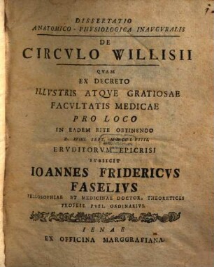 Diss. anat. physiol. inaug. de circulo Willisii