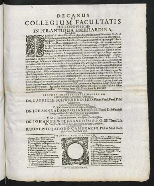 Decanus Et Collegium Facultatis Philosophicae, In Per-Antiqua Eberhardina, Ben. Lect. Sal.
