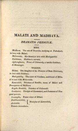 Malati and Madhava, or the Stolen Marriage : a drama