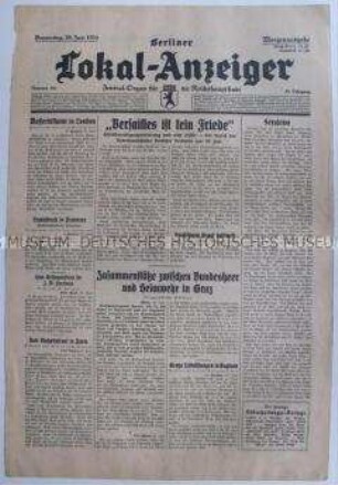 Titelblatt des "Berliner Lokal-Anzeiger" u.a. zur Lage in Österreich und zum Versailler Vertrag
