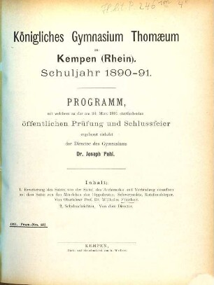 Programm. 1890/91