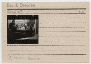 Christian Borchert (1942-2000). Karteikarte, beklebt mit einem Kontaktabzug, handschriftliche Notizen "Meschwitz 7.88"