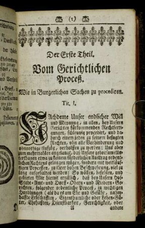 Der Erste Theil. Vom Gerichtlichen Proceß.