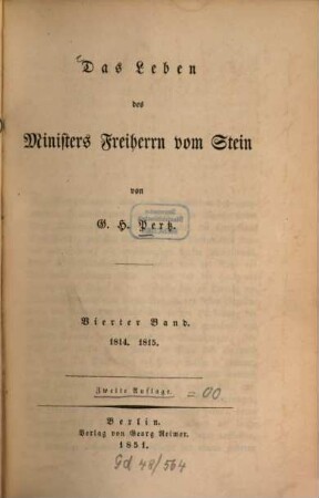 Das Leben des Ministers Freiherrn vom Stein, 4. 1814, 1815