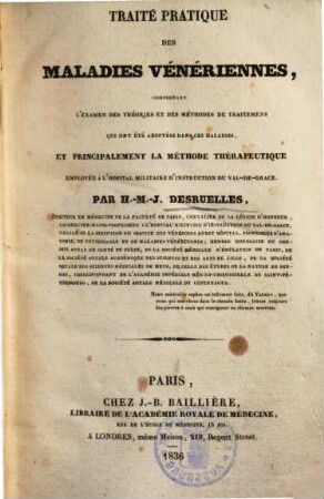 Traité pratique des maladies vénériennes ... et principalement la méthode therapeutique ...