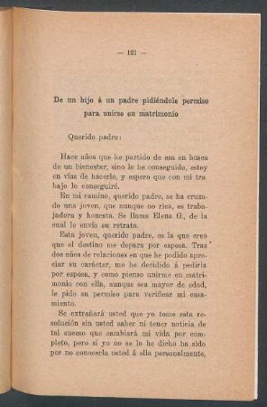 De un hijo á un padre pidiéndole permiso para unirse en matrimonio