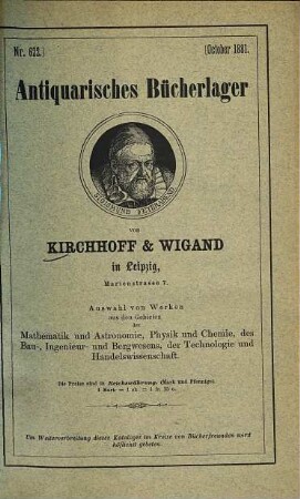 Antiquarisches Bücherlager von Kirchhoff & Wigand in Leipzig. 622. 1881
