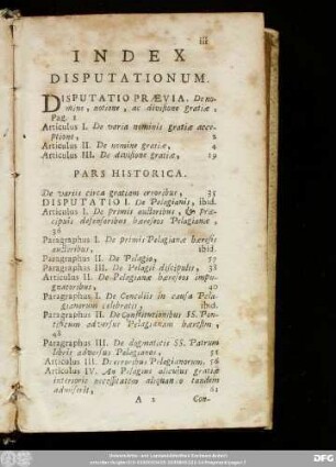 Index Disputationum.