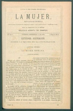 Estudios históricos sobre la mujer en la civilización. (Continuación). : Capítulo noveno. La mujer romana. [Continuación]