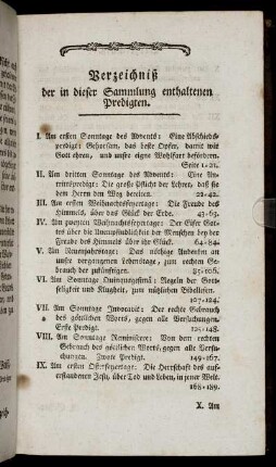 Verzeichniß der in dieser Sammling enthaltenen Predigten.