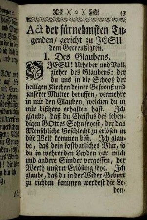 Act der fürnehmsten Tugenden/ gericht zu Jesu dem Gecreutzigten.