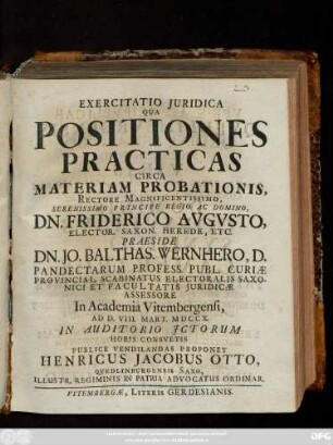 Exercitatio Juridica Qua Positiones Practicas Circa Materiam Probationis