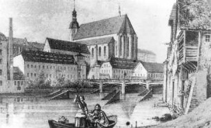 Görlitz. Vierradenmühle und Walkmühle um 1848, Lithographie, Repro