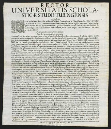 Rector Universitatis Scholasticae Studii Tubingensis Lect. Sal.