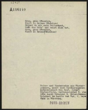 Grau, grau Mäuschen,