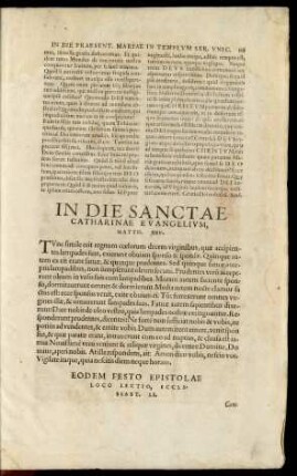 In Die Sanctae Catharinae ...
