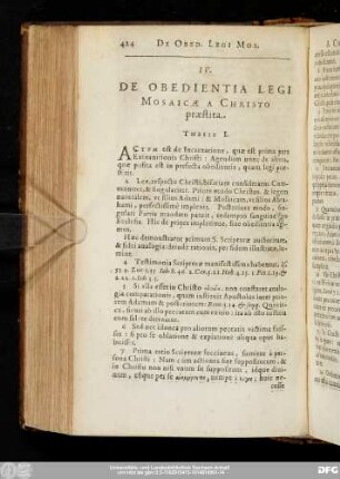 IV. De Obedientia Legi Mosaicae A Christo praestita.