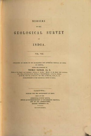 Memoirs of the Geological Survey of India. 8. 1872