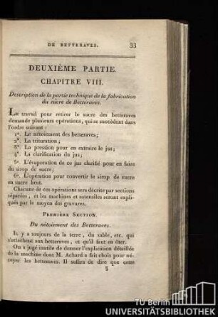 Chapitre VIII. Description de la partie technique de la fabrication du sucre de Betteraves