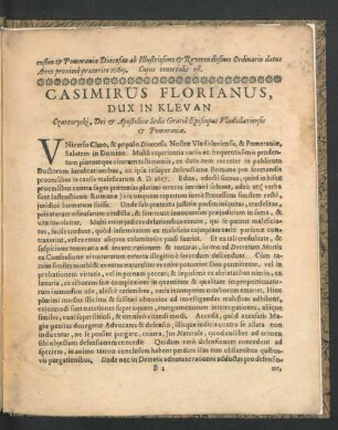 Casimirus Florianus, Dux in Klevan ...