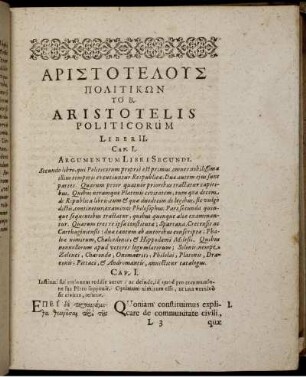 Aristotelis Politicorum Liber II.