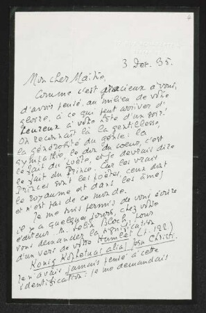 Brief von Louis Gillet an Gerhart Hauptmann