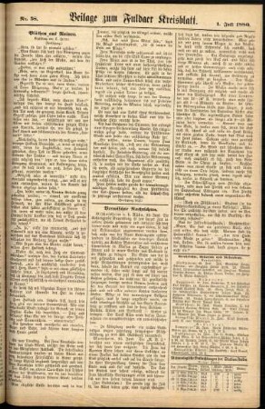 Zweite Ausgabe vom Donnerstag, den 01. Juli 1880.