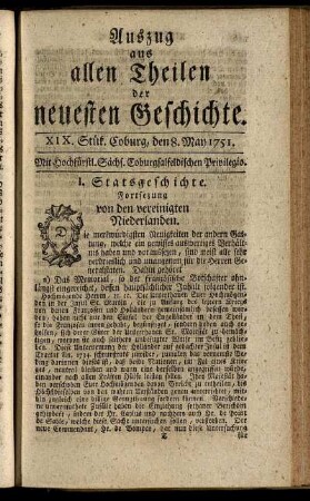 XIX. Stük. Coburg, den 8. May 1751.