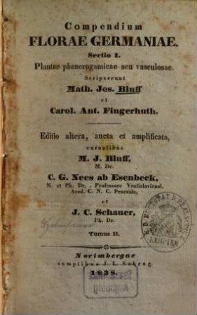 Compendium Florae Germaniae. 2., Sectio I : Plantae phanerogamicae seu vasulosae; Index Generum, Specierum et Synonymorum