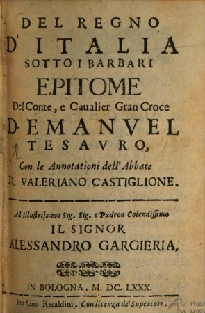 Del regno d'Italia sotto i barbari epitome
