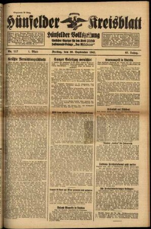 Erste Ausgabe vom Freitag, den 26. September 1941.