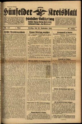 Erste Ausgabe vom Freitag, den 26. September 1941.