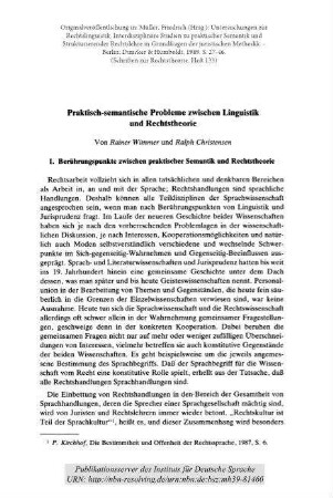 Praktisch-semantische Probleme zwischen Linguistik und Rechtstheorie