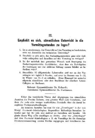 Empfiehlt es sich, sämmtlichen Unterricht in die Vormittagsstunden zu legen?