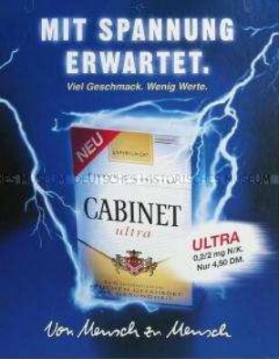 Werbeschild (doppelseitig) für "Cabinet ultra"-Zigaretten
