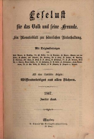 Leselust für das Volk und seine Freunde : ein Monatsblatt zur häuslichen Unterhaltung, 1867,7/12 = Bd. 2