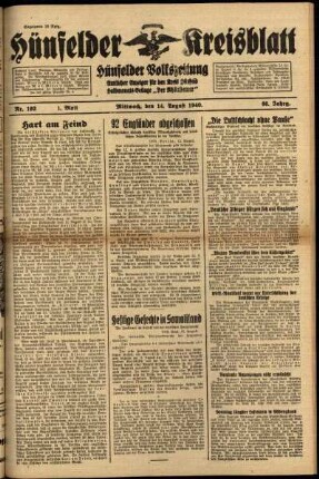 Erste Ausgabe vom Mittwoch, den 14. August 1940.