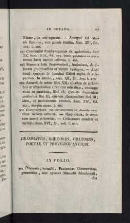 47-61, Grammatici, Rhetores, Oratores, Poetae et Philologi Antiqui - Historici Ecclesiastici, Judaici, Civiles et Geographi Antiqui