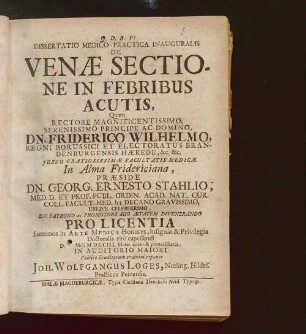 Dissertatio Medico-Practica Inauguralis De Venæ Sectione In Febribus Acutis