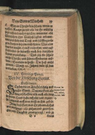 IV. Streitige Punct. Von der Fürstehung Gottes.