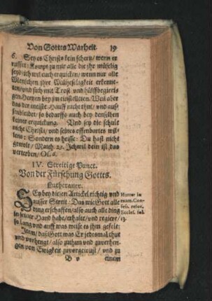 IV. Streitige Punct. Von der Fürstehung Gottes.