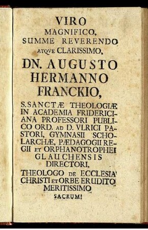Viro Magnifico, Summe Reverendo atque Clarissimo ...
