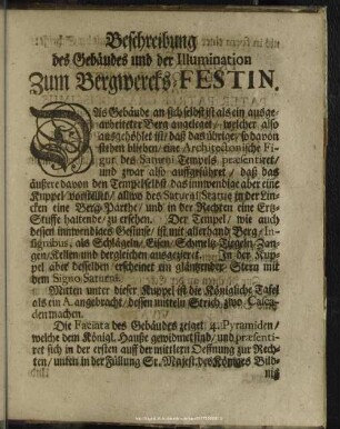 Beschreibung des Gebäudes und der Illumination Zum Bergwercks-Festin