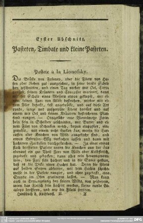 Erster Abschnitt. Pasteten, Timbale und kleine Pasteten