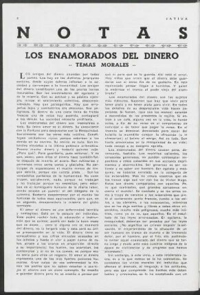 Notas - Los enamorados del dinero : Temas morales