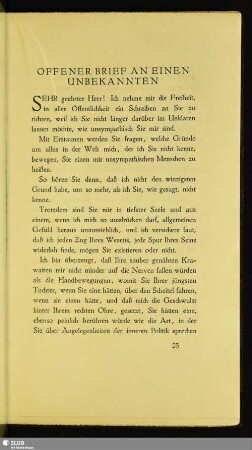 Offener Brief An Einen Unbekannten
